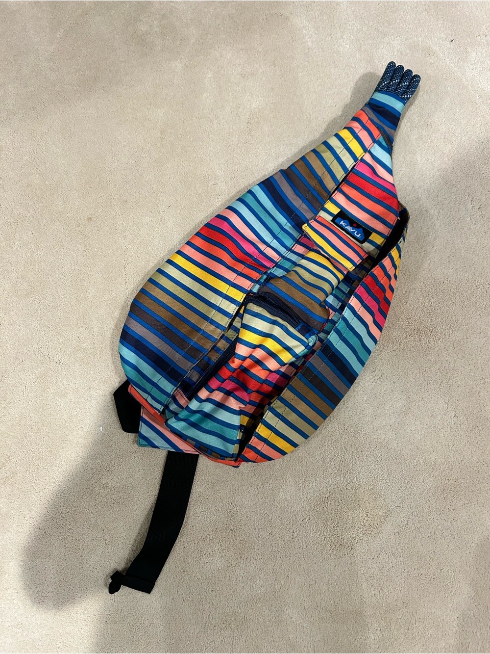 Kavu Multicolor Striped Crossbody Sling in Blue, Yellow, Pink and Green
